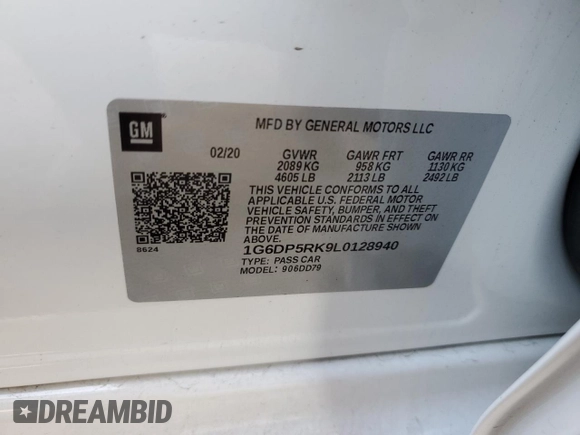 2020 Cadillac CT5 Sport with VIN 1G6DP5RK9L0128940, listed as a Copart auction lot 54316775 with 51,011 mi miles and Salvage title. Bid and sale history available at DreamBid. Image 12.