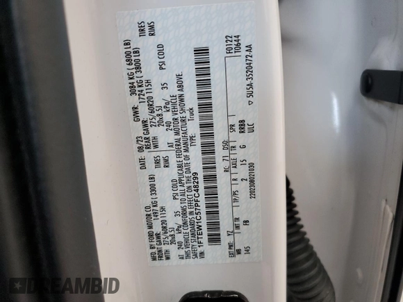 2023 Ford F-150 XL with VIN 1FTEW1C57PFC48299, listed as a Copart auction lot 62685275 with 40,210 mi miles and Non repairable. Bid and sale history available at DreamBid. Image 13.
