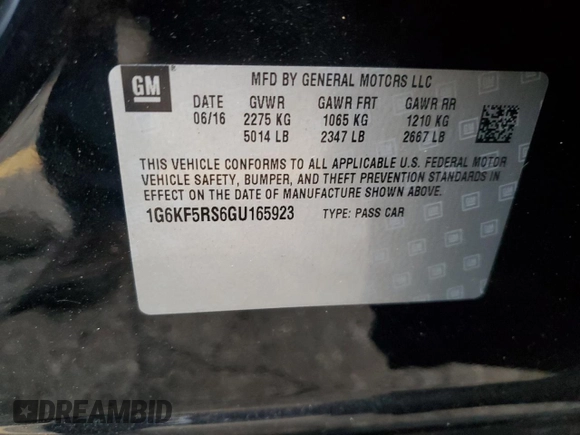2016 Cadillac CT6 Premium Luxury AWD with VIN 1G6KF5RS6GU165923, listed as a Copart auction lot 77019304 with 119,434 mi miles and Clean Title. Bid and sale history available at DreamBid. Image 12.