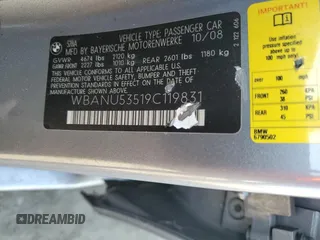 2009 BMW 5 Series 528i with VIN WBANU53519C119831, listed as a Copart auction lot 76983424 with 177,210 mi miles and Salvage Title. Bid and sale history available at carsss.com. Image 13.