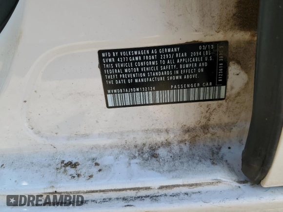 2013 Volkswagen Golf w/Conv & Sunroof z VIN WVWDB7AJ9DW132124, wystawiony jako Copart lot #55153115 z przebiegiem 132 503 mil mil oraz Szkoda całkowita • Salvage title. Historia ofert i sprzedaży dostępna na DreamBid. Obrazek 12.