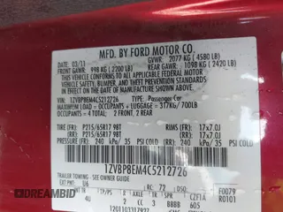 2012 Ford Mustang V6 with VIN 1ZVBP8EM4C5212726, listed as a IAAI auction lot 41509724 with 206,244 mi miles and . Bid and sale history available at carsss.com. Image 9.