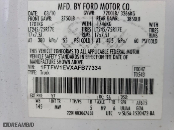 2010 Ford F-150 XL with VIN 1FTFW1EVXAFB77334, listed as a Copart auction lot 51265565 with 214,635 mi miles and Clean Title. Bid and sale history available at carsss.com. Image 12.