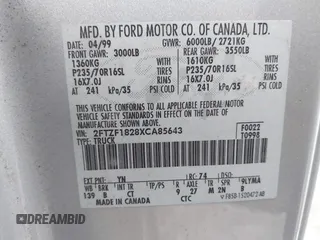 1999 Ford F-150 with VIN 2FTZF1828XCA85643, listed as a IAAI auction lot 41347113 with 173,813 mi miles and . Bid and sale history available at DreamBid. Image 9.