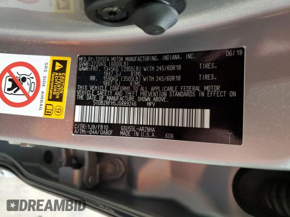 2018 Toyota Highlander LE z VIN 5TDBZRFH5JS889246, wystawiony jako Copart lot #57816195 z przebiegiem 50 747 mil mil oraz Szkoda całkowita • Salvage title. Historia ofert i sprzedaży dostępna na DreamBid. Obrazek 13.