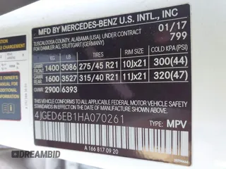 2017 Mercedes-Benz GLE 43 AMG с VIN 4JGED6EB1HA070261, выставлен на аукционе IAAI как лот 41634251 с пробегом 85 000 миль миль и . История ставок и продаж доступна на DreamBid. Изображение 9.