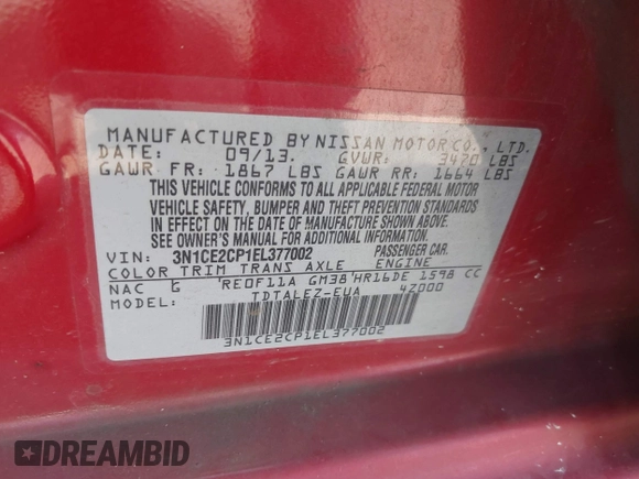 2014 Nissan Note S с VIN 3N1CE2CP1EL377002, выставлен на аукционе IAAI как лот 42052762 с пробегом 128 312 миль миль и . История ставок и продаж доступна на DreamBid. Изображение 9.