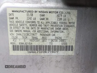 2008 Nissan Altima 2.5 with VIN 1N4AL21E18C259677, listed as a IAAI auction lot 41889952 with 239,015 mi miles. Bid and sale history available at carsss.com. Image 9.