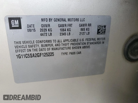 2016 Chevrolet Malibu LT with VIN 1G11C5SA2GF125225, listed as a Copart auction lot 42631435 with 188,001 mi miles and Salvage Title. Bid and sale history available at carsss.com. Image 14.
