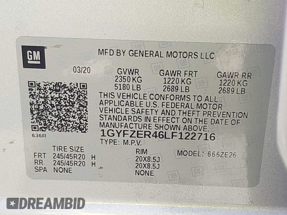2020 Cadillac XT4 FWD Sport with VIN 1GYFZER46LF122716, listed as a IAAI auction lot 41905824 with 51,986 mi miles and . Bid and sale history available at carsss.com. Image 9.