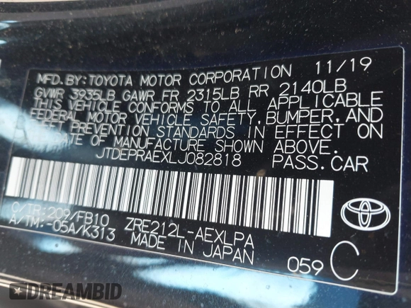 2020 Toyota Corolla LE with VIN JTDEPRAEXLJ082818, listed as a IAAI auction lot 41908598 with 88,781 mi miles. Bid and sale history available at carsss.com. Image 9.