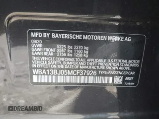 2021 BMW 5 Series 530i xDrive with VIN WBA13BJ05MCF37926, listed as a IAAI auction lot 41704102 with 22,072 mi miles and . Bid and sale history available at DreamBid. Image 9.