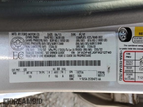 2015 Ford Fiesta SE z VIN 3FADP4EJ0FM212740, wystawiony jako Copart lot #63944573 z przebiegiem 123 037 mil mil oraz Szkoda całkowita • Salvage title. Historia ofert i sprzedaży dostępna na DreamBid. Obrazek 13.
