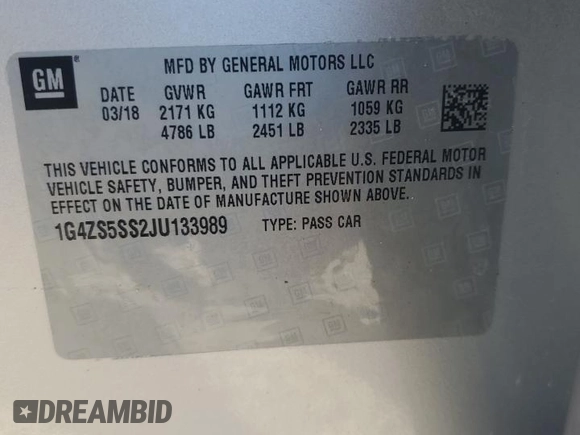 2018 Buick LaCrosse Premium with VIN 1G4ZS5SS2JU133989, listed as a Copart auction lot 83066664 with 0 mi miles and Salvage Title. Bid and sale history available at carsss.com. Image 12.