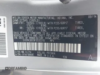 2015 Toyota Sienna XLE with VIN 5TDYK3DC9FS532310, listed as a IAAI auction lot 41990553 with 75,133 mi miles and . Bid and sale history available at DreamBid. Image 9.