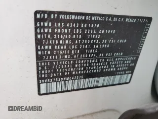 2022 Volkswagen Taos SE с VIN 3VVRX7B29NM042375, выставлен на аукционе Copart как лот 50541045 с пробегом 25 547 миль миль и На запчасти • Non repairable. История ставок и продаж доступна на DreamBid. Изображение 14.