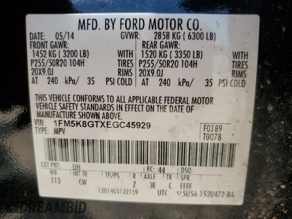 2014 Ford Explorer Sport z VIN 1FM5K8GTXEGC45929, wystawiony jako Copart lot #63916345 z przebiegiem 175 274 mil mil oraz Czysty tytuł • Clean title. Historia ofert i sprzedaży dostępna na DreamBid. Obrazek 14.
