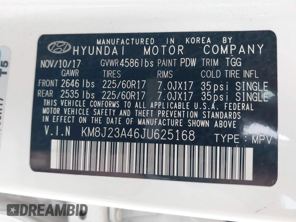 2018 Hyundai Tucson SE with VIN KM8J23A46JU625168, listed as a IAAI auction lot 41877146 with 152,572 mi miles. Bid and sale history available at carsss.com. Image 9.