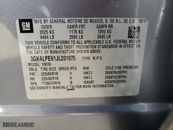 2018 GMC Terrain SLT with VIN 3GKALPEV1JL201875, listed as a Copart auction lot 49718735 with 105,680 mi miles and Salvage Title. Bid and sale history available at carsss.com. Image 14.