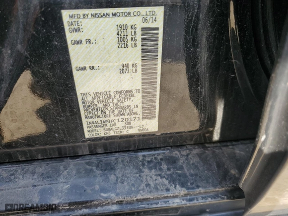 2015 Nissan Altima 2.5 S with VIN 1N4AL3AP3FC120171, listed as a Copart auction lot 54452475 with 118,062 mi miles and Clean Title. Bid and sale history available at carsss.com. Image 12.
