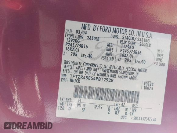 2004 Ford Ranger XL Fleet с VIN 1FTZR45E54PB12928, выставлен на аукционе IAAI как лот 42187680 с пробегом 147 437 миль миль и . История ставок и продаж доступна на DreamBid. Изображение 9.