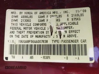 2010 Acura TL Tech with VIN 19UUA8F56AA007838, listed as a IAAI auction lot 41803438 with 182,780 mi miles. Bid and sale history available at carsss.com. Image 9.