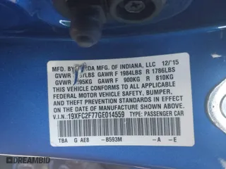 2016 Honda Civic Sedan EX with VIN 19XFC2F77GE014559, listed as a IAAI auction lot 41687596 with 74,365 mi miles. Bid and sale history available at carsss.com. Image 9.