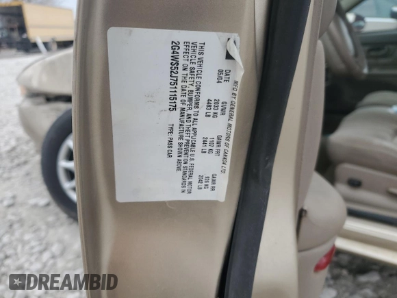 2005 Buick Century Custom with VIN 2G4WS52J751115175, listed as a Copart auction lot 82640884 with 147,995 mi miles and Salvage Title. Bid and sale history available at carsss.com. Image 14.