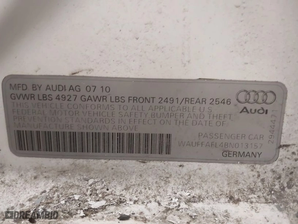 2011 Audi A4 2.0T Premium Plus with VIN WAUFFAFL4BN013157, listed as a IAAI auction lot 41206454 with 83,006 mi miles. Bid and sale history available at carsss.com. Image 9.