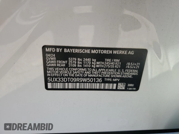 2024 BMW X4 xDrive30i with VIN 5UX33DT09R9W50136, listed as a Copart auction lot 46949595 with 6,467 mi miles and Salvage Title. Bid and sale history available at carsss.com. Image 16.