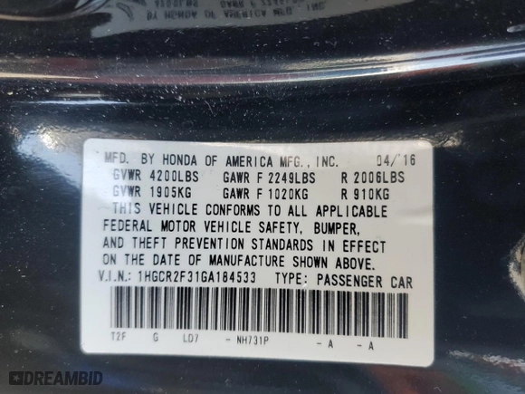2016 Honda Accord Sedan LX with VIN 1HGCR2F31GA184533, listed as a Copart auction lot 49012045 with 143,881 mi miles and Salvage Title. Bid and sale history available at carsss.com. Image 14.