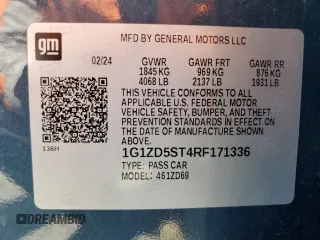 2024 Chevrolet Malibu LT with VIN 1G1ZD5ST4RF171336, listed as a Copart auction lot 56250115 with 26,694 mi miles and Clean Title. Bid and sale history available at DreamBid. Image 12.