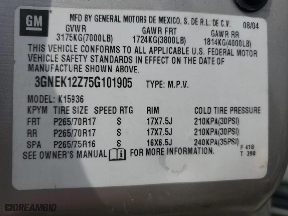 2005 Chevrolet Avalanche Z71 with VIN 3GNEK12Z75G101905, listed as a Copart auction lot 49740965 with 261,268 mi miles and Salvage Title. Bid and sale history available at carsss.com. Image 13.