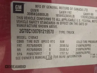 2008 GMC Sierra 1500 SLE1 z VIN 2GTEC130781219570, wystawiony jako IAAI lot #42040864 z przebiegiem 277 819 mil mil oraz . Historia ofert i sprzedaży dostępna na DreamBid. Obrazek 9.