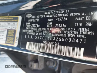 2016 Kia Optima LX with VIN 5XXGT4L32GG038471, listed as a IAAI auction lot 42614892 with 102,781 mi miles and . Bid and sale history available at DreamBid. Image 9.
