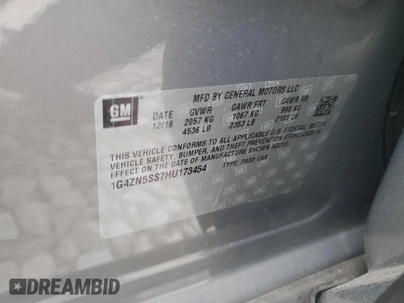 2017 Buick LaCrosse Preferred with VIN 1G4ZN5SS7HU173454, listed as a Copart auction lot 80991734 with 53,946 mi miles and Salvage Title. Bid and sale history available at carsss.com. Image 12.