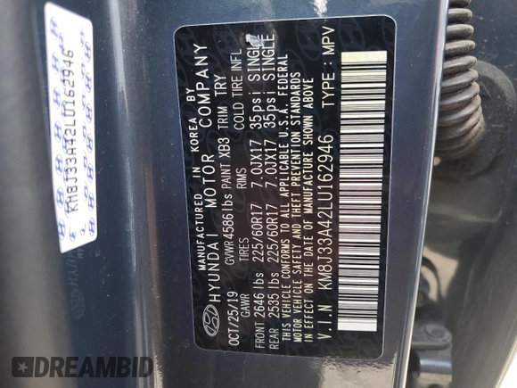 2020 Hyundai Tucson Value с VIN KM8J33A42LU162946, выставлен на аукционе Copart как лот 53212464 с пробегом 40 919 миль миль и Списание • Salvage title. История ставок и продаж доступна на DreamBid. Изображение 13.