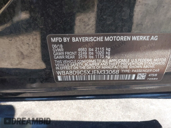 2018 BMW 3 Series 330i xDrive z VIN WBA8D9C5XJEM33068, wystawiony jako IAAI lot #40640558 z przebiegiem 53 556 mil mil oraz . Historia ofert i sprzedaży dostępna na DreamBid. Obrazek 9.