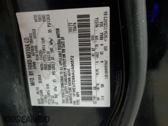 2010 Ford Explorer z VIN 1FMEU7D88AUA90572, wystawiony jako Copart lot #85647904 z przebiegiem 63 981 mil mil oraz Szkoda całkowita • Salvage title. Historia ofert i sprzedaży dostępna na DreamBid. Obrazek 13.