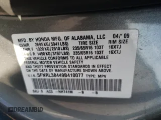 2009 Honda Odyssey EX с VIN 5FNRL38449B410077, выставлен на аукционе Copart как лот 50390585 с пробегом 232 143 миль миль и Списание • Salvage title. История ставок и продаж доступна на DreamBid. Изображение 15.
