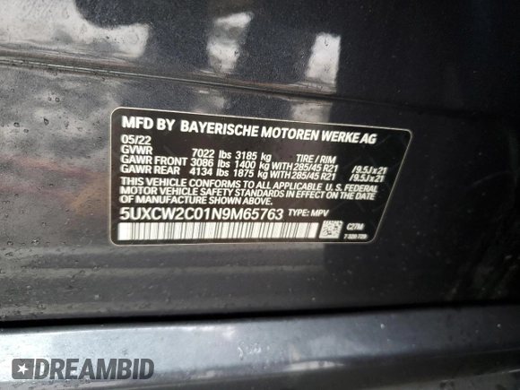 2022 BMW X7 xDrive40i with VIN 5UXCW2C01N9M65763, listed as a Copart auction lot 44981605 with 26,232 mi miles and Salvage Title. Bid and sale history available at carsss.com. Image 13.
