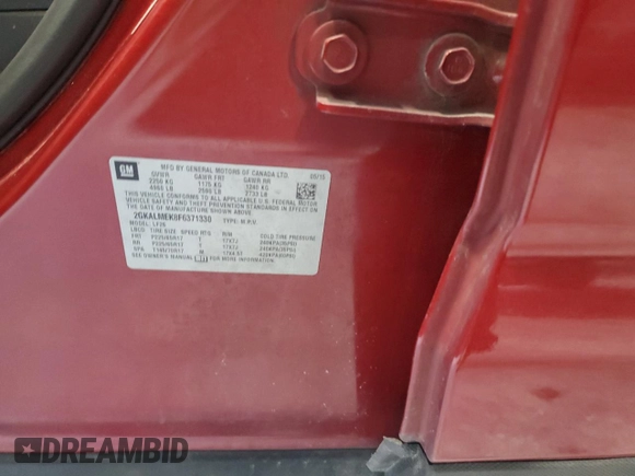 2015 GMC Terrain SLE z VIN 2GKALMEK8F6371330, wystawiony jako Copart lot #83902934 z przebiegiem 149 211 mil mil oraz Szkoda całkowita • Salvage title. Historia ofert i sprzedaży dostępna na DreamBid. Obrazek 15.