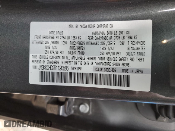 2024 Mazda CX-90 Preferred Plus with VIN JM3KKCHD2R1120585, listed as a Copart auction lot 59357025 with 39,616 mi miles and Salvage title. Bid and sale history available at DreamBid. Image 13.