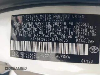 2004 Toyota Avalon XL z VIN 4T1BF28B54U362005, wystawiony jako IAAI lot #42174414 z przebiegiem 378 173 mil mil oraz . Historia ofert i sprzedaży dostępna na DreamBid. Obrazek 9.