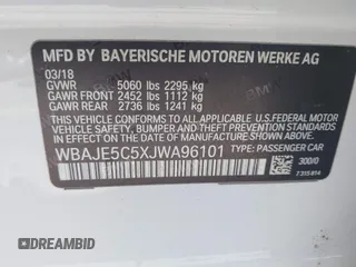 2018 BMW 5 Series 540i с VIN WBAJE5C5XJWA96101, выставлен на аукционе IAAI как лот 42268201 с пробегом 111 626 миль миль и . История ставок и продаж доступна на DreamBid. Изображение 9.