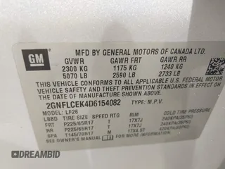 2013 Chevrolet Equinox LS z VIN 2GNFLCEK4D6154082, wystawiony jako IAAI lot #42505711 z przebiegiem 151 927 mil mil oraz . Historia ofert i sprzedaży dostępna na DreamBid. Obrazek 9.