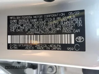 2022 Toyota Corolla LE with VIN JTDEPMAE3NJ226831, listed as a Copart auction lot 47880715 with 45,566 mi miles and Salvage Title. Bid and sale history available at carsss.com. Image 12.