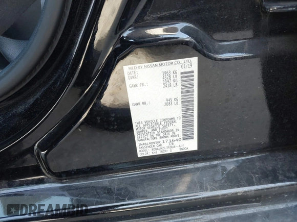 2019 Nissan Altima 2.5 SV with VIN 1N4BL4DV5KC171640, listed as a IAAI auction lot 41845529 with 70,615 mi miles. Bid and sale history available at carsss.com. Image 9.