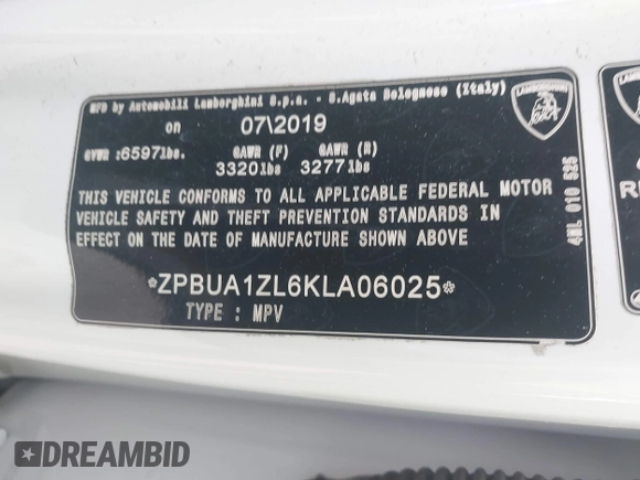 2019 Lamborghini Urus z VIN ZPBUA1ZL6KLA06025, wystawiony jako IAAI lot #41582035 z przebiegiem 71 842 mil mil oraz . Historia ofert i sprzedaży dostępna na DreamBid. Obrazek 9.