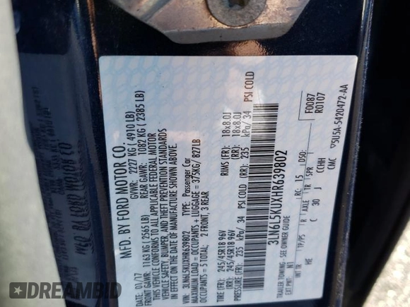 2017 Lincoln MKZ Hybrid Premiere with VIN 3LN6L5KUXHR639802, listed as a Copart auction lot 88118845 with 122,111 mi miles and Salvage Title. Bid and sale history available at DreamBid. Image 12.